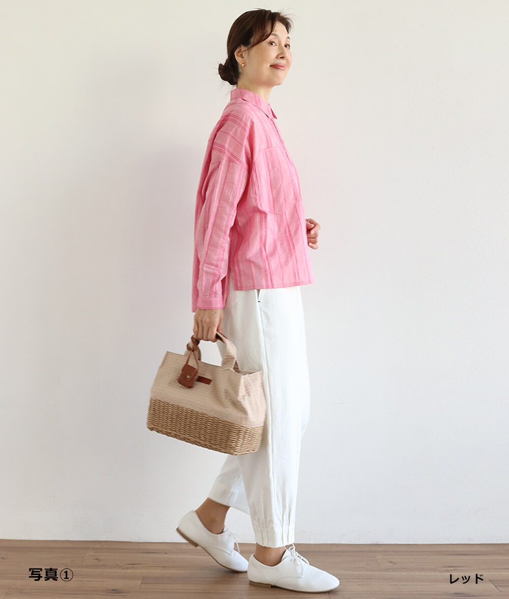 コットンドビーストライプブラウス