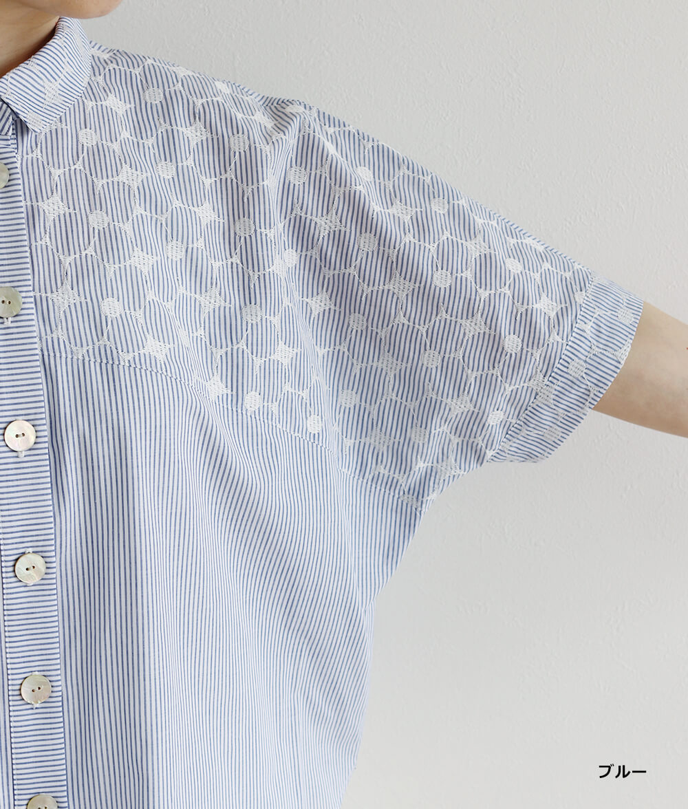刺繍ストライプブラウス
