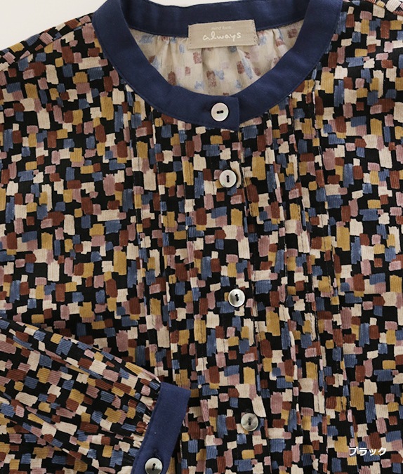 ブロックプリントコール天ブラウスl 50代・60代からの婦人服