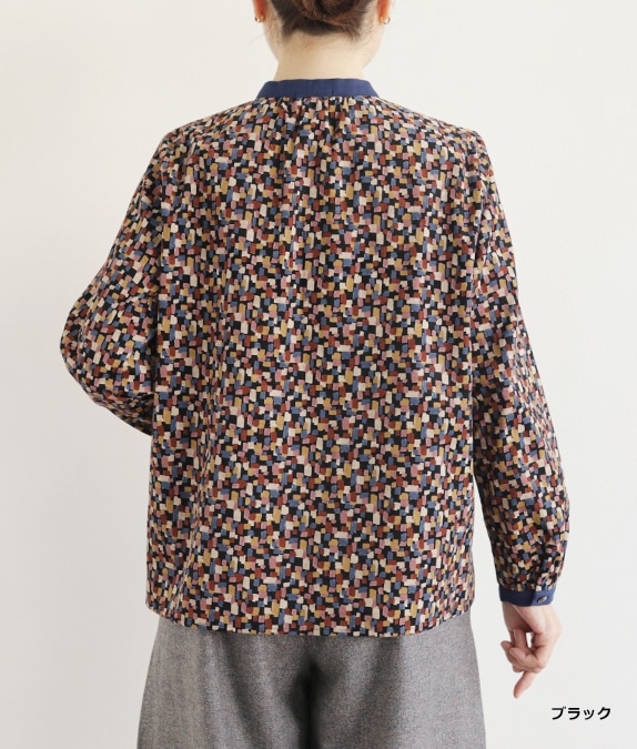 ブロックプリントコール天ブラウスl 50代・60代からの婦人服