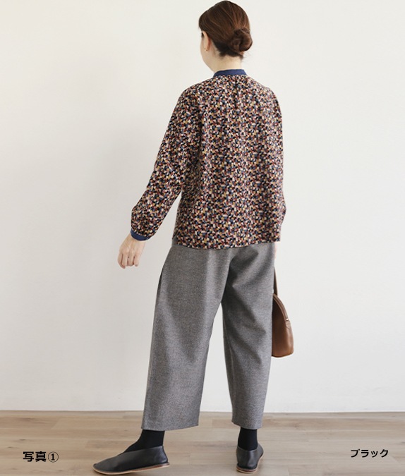 ブロックプリントコール天ブラウスl 50代・60代からの婦人服