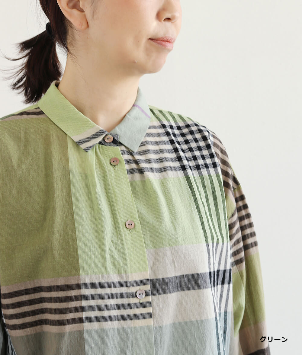 SIIILON グリーン　チェック　ブラウス ビックチェックブラウスl 50代・60代からの婦人服 オルウェイズ公式