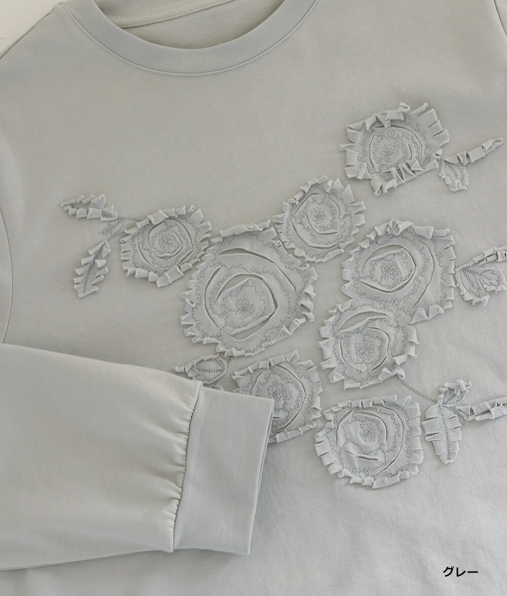 バラ刺繍プルオーバー