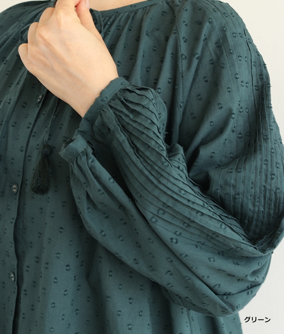 カットジャカードギャザーブラウスl 50代・60代からの婦人服