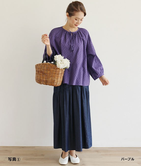 【SALE50%OFF】カットジャカードギャザーブラウス