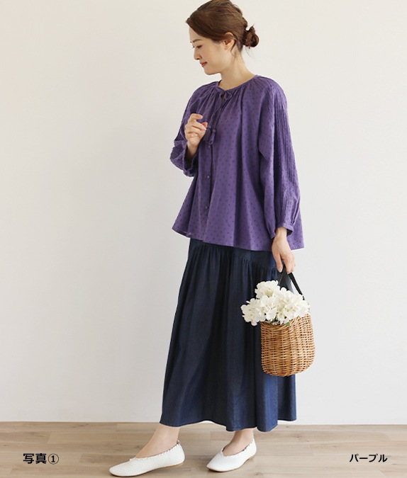 【SALE50%OFF】カットジャカードギャザーブラウス