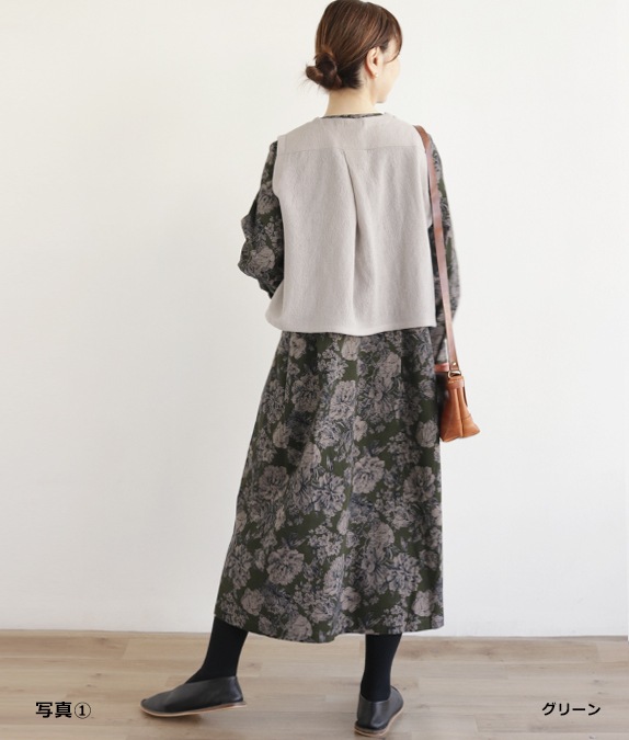 【SALE20%OFF】コーデュロイ草花柄ワンピース