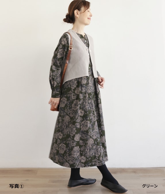 【SALE20%OFF】コーデュロイ草花柄ワンピース