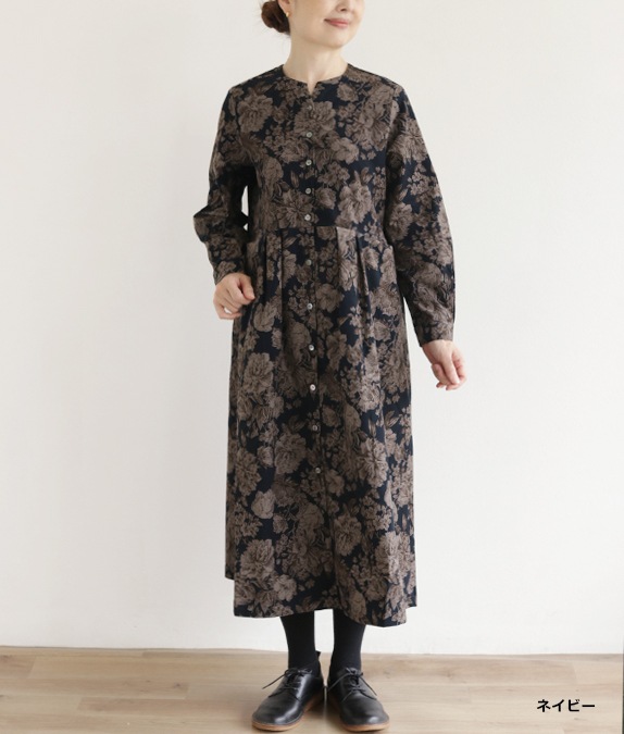 【SALE20%OFF】コーデュロイ草花柄ワンピース