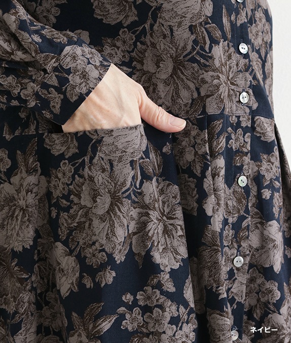 【SALE20%OFF】コーデュロイ草花柄ワンピース