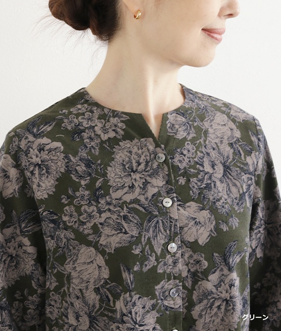 【SALE20%OFF】コーデュロイ草花柄ワンピース