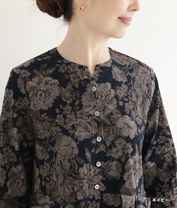 【SALE20%OFF】コーデュロイ草花柄ワンピース