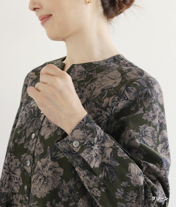 【SALE20%OFF】コーデュロイ草花柄ワンピース