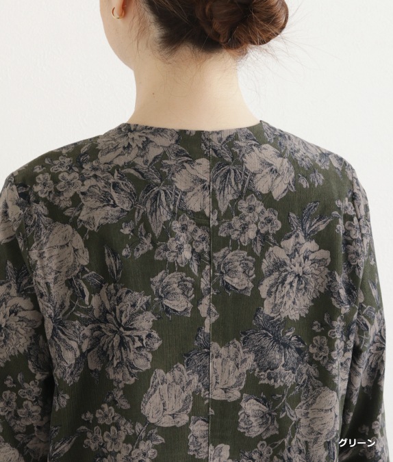 【SALE20%OFF】コーデュロイ草花柄ワンピース