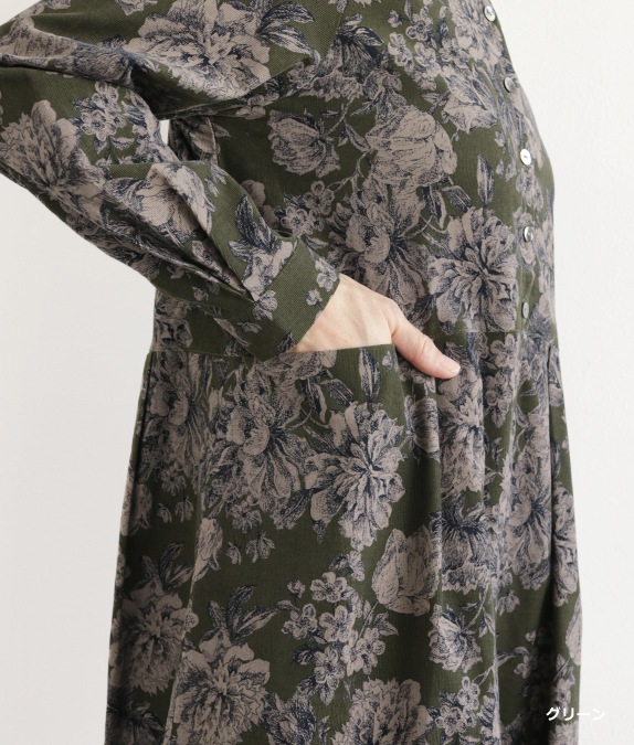 【SALE20%OFF】コーデュロイ草花柄ワンピース