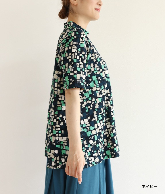 【SALE20%OFF】ブロック柄切替チュニック