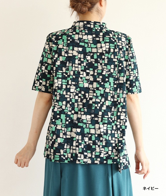 【SALE20%OFF】ブロック柄切替チュニック