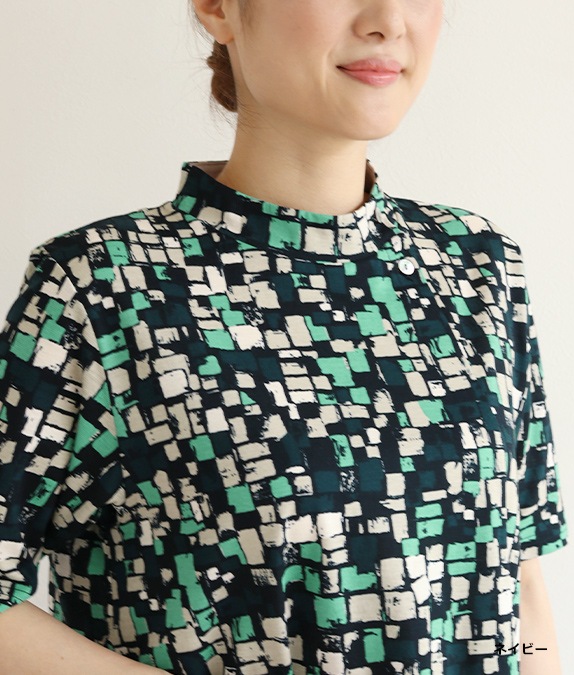 【SALE20%OFF】ブロック柄切替チュニック