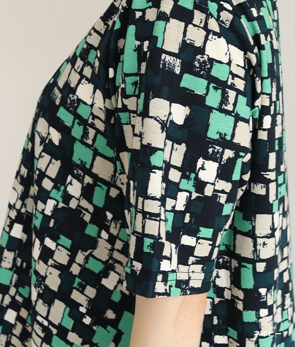 【SALE20%OFF】ブロック柄切替チュニック