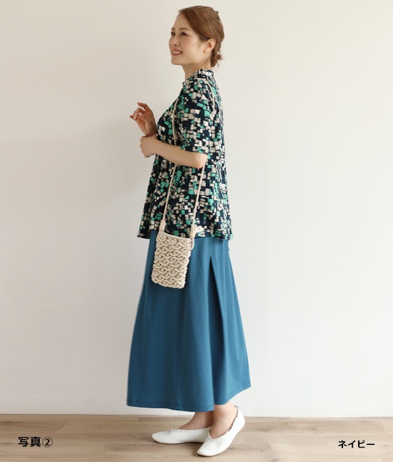 【SALE20%OFF】ブロック柄切替チュニック