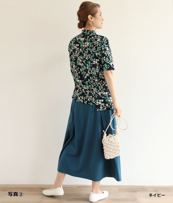 【SALE20%OFF】ブロック柄切替チュニック