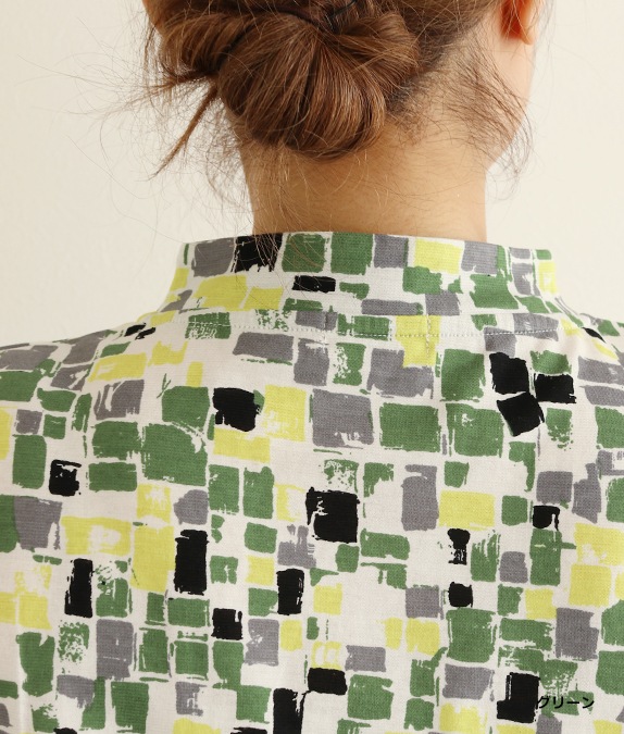 【SALE20%OFF】ブロック柄切替チュニック