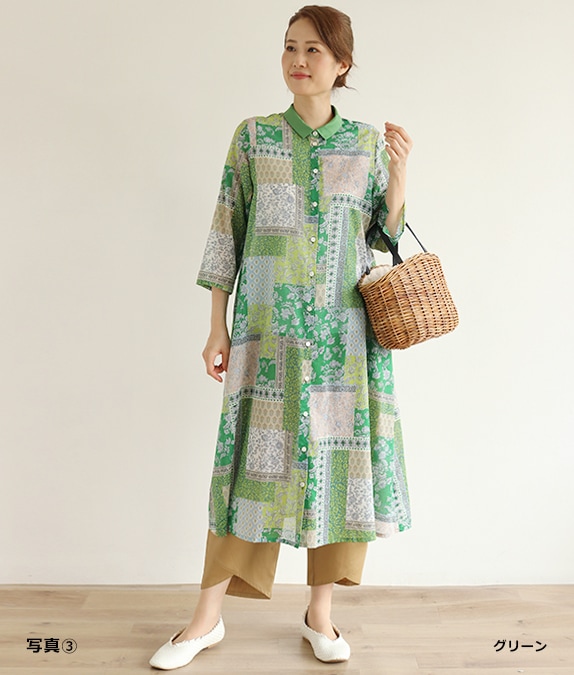 パッチワーク柄ワンピースl 50代・60代からの婦人服 オルウェイズ公式