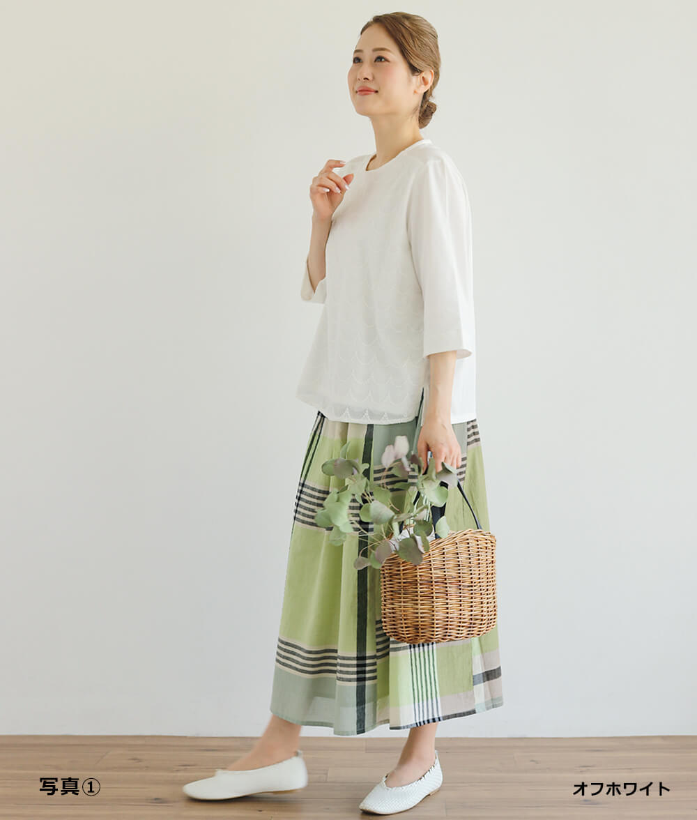 【SALE40%OFF】スカラップ刺繍レース合わせプルオーバー