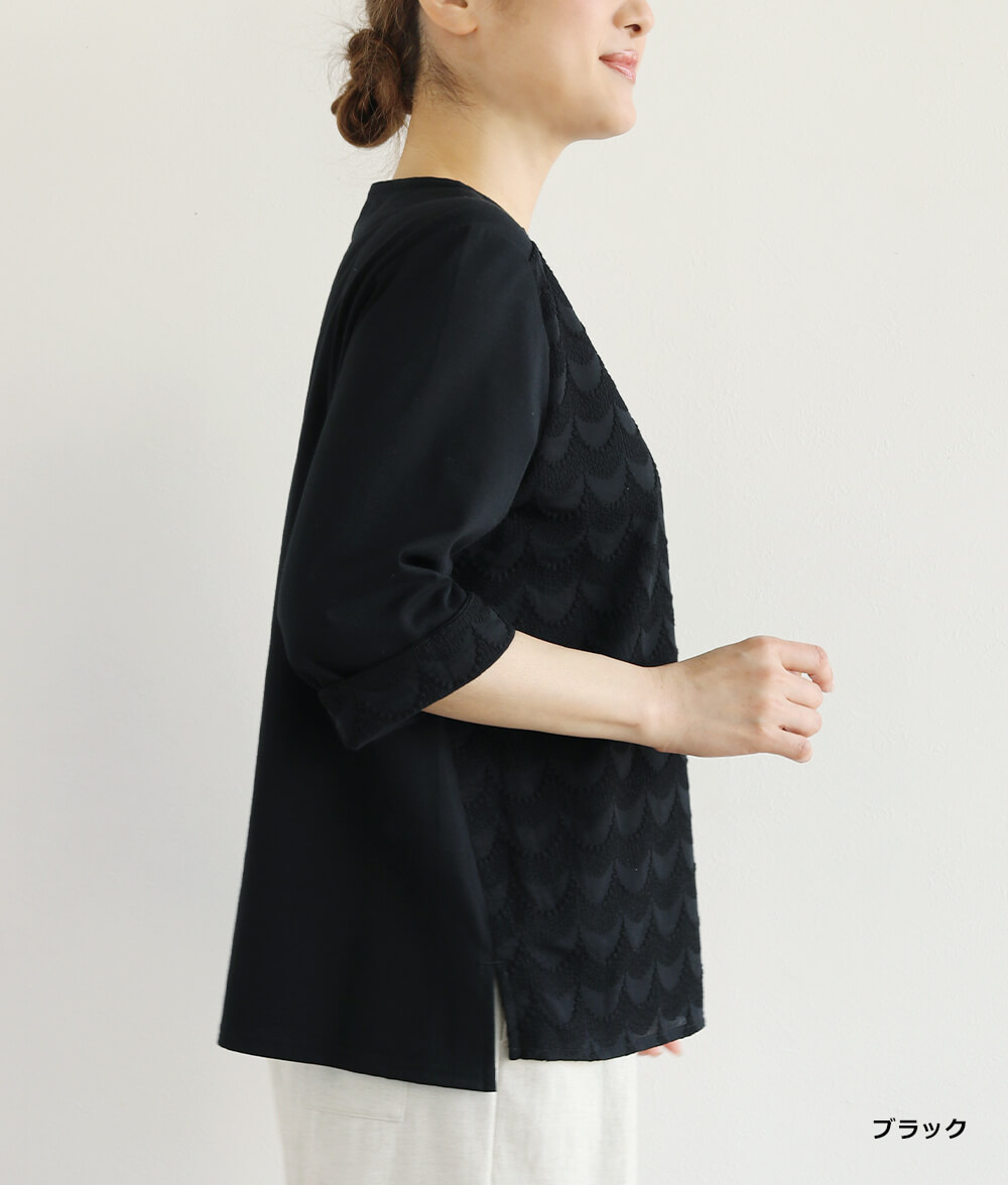 【SALE40%OFF】スカラップ刺繍レース合わせプルオーバー