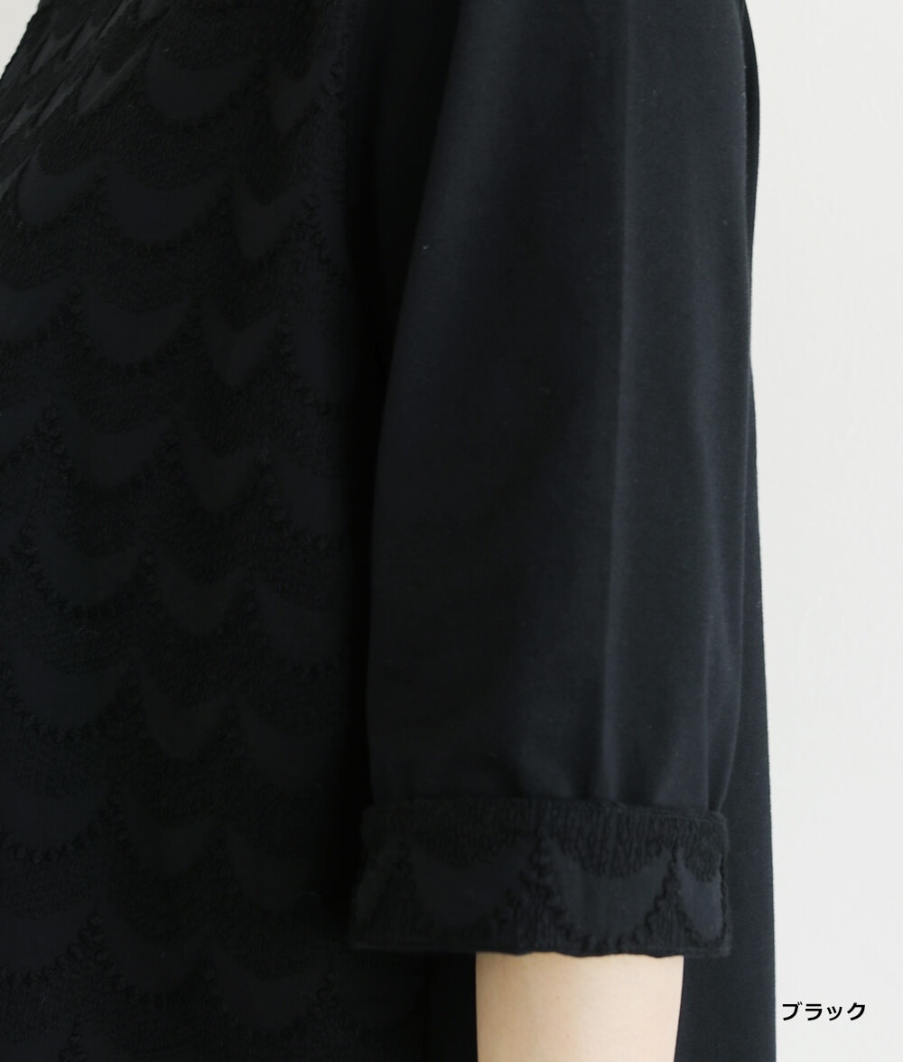 【SALE40%OFF】スカラップ刺繍レース合わせプルオーバー
