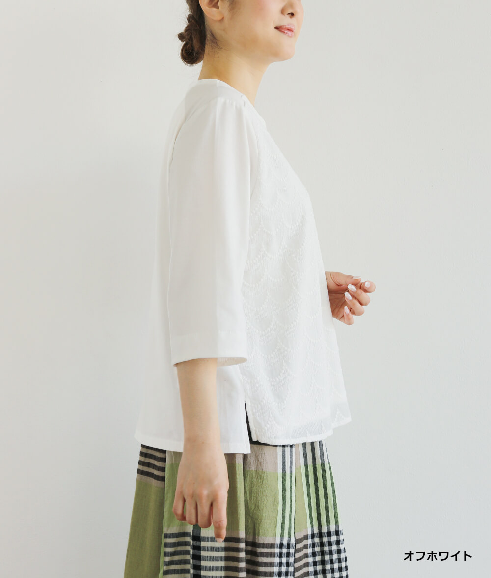 【SALE40%OFF】スカラップ刺繍レース合わせプルオーバー