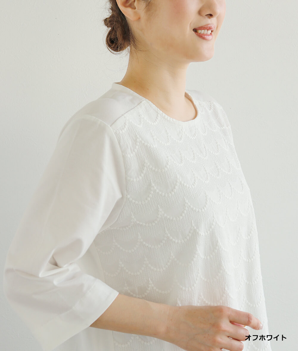 【SALE40%OFF】スカラップ刺繍レース合わせプルオーバー