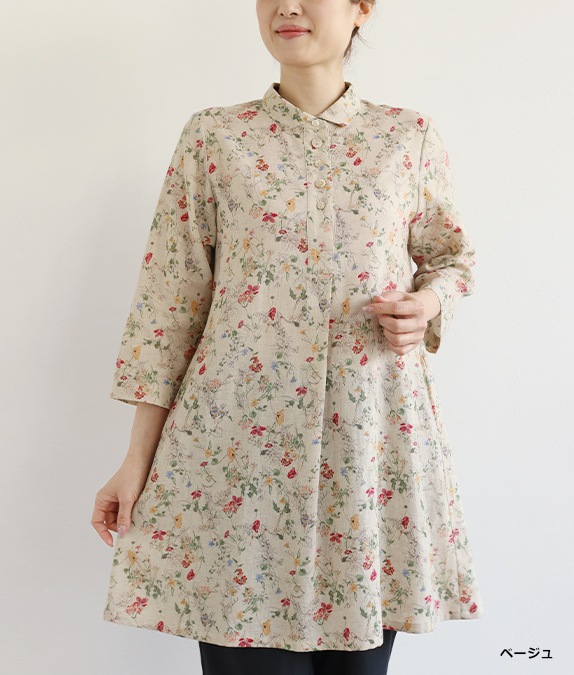 綿麻クロスフラワーチュニック