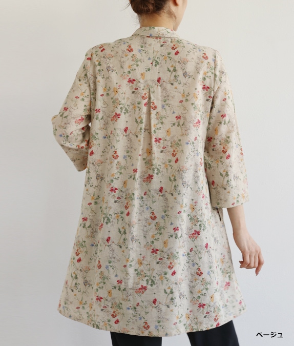 美品】オルウェイズ リネン100%チュニックワンピース 百貨店 花