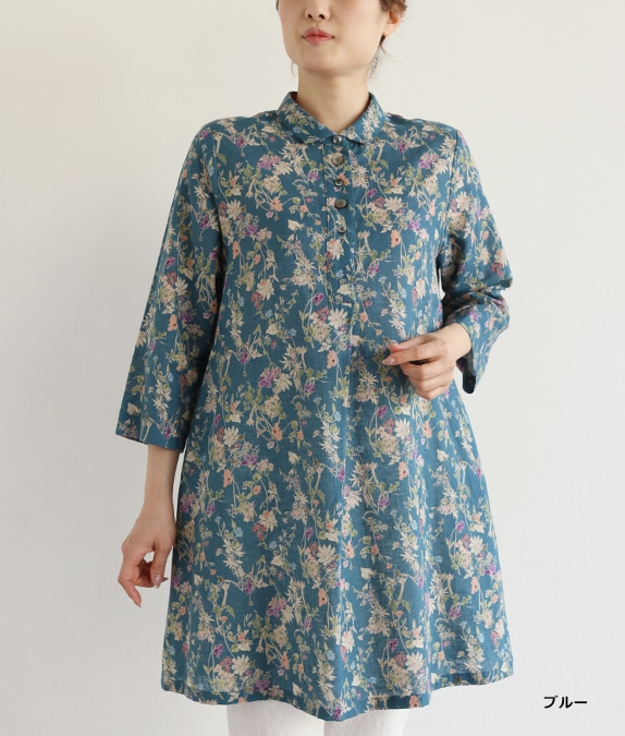綿麻クロスフラワーチュニック l 50代・60代からの婦人服 オルウェイズ