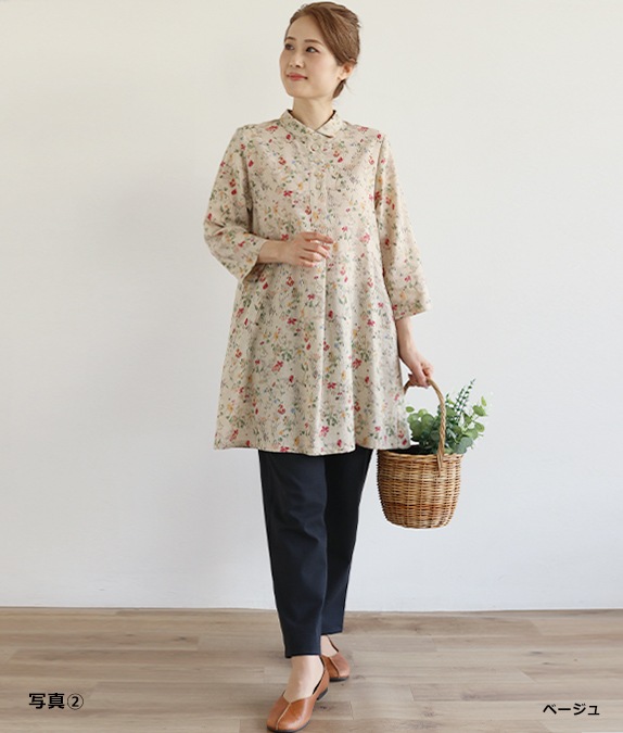 綿麻クロスフラワーチュニック