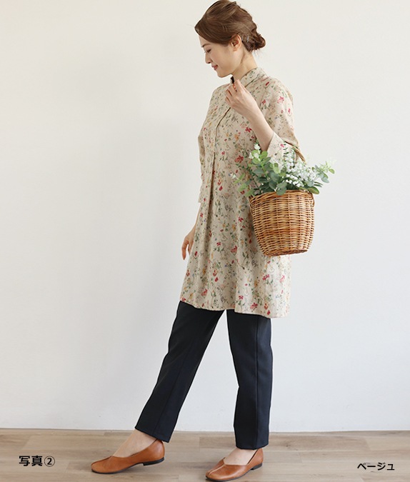 綿麻クロスフラワーチュニック l 50代・60代からの婦人服 オルウェイズ
