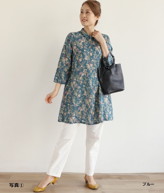 綿麻クロスフラワーチュニック