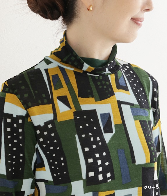 【SALE20%OFF】ウールガーゼ幾何学柄プルオーバー
