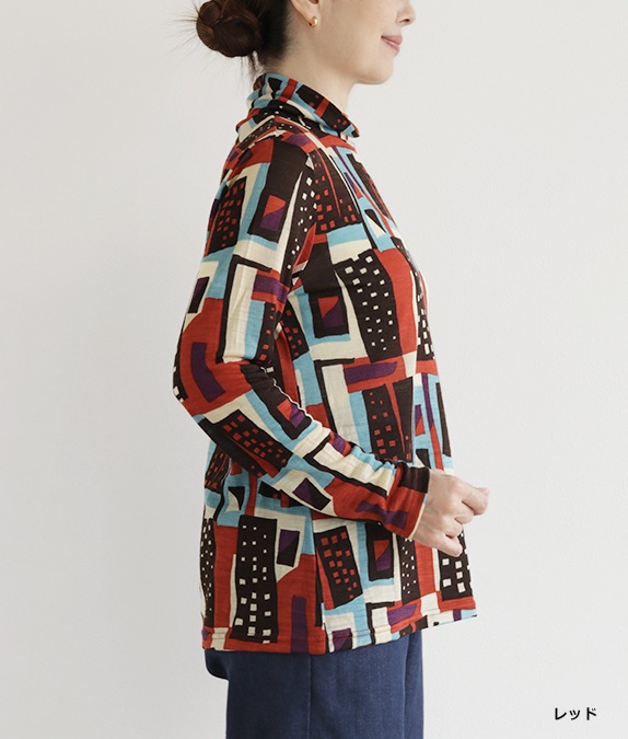 【SALE20%OFF】ウールガーゼ幾何学柄プルオーバー