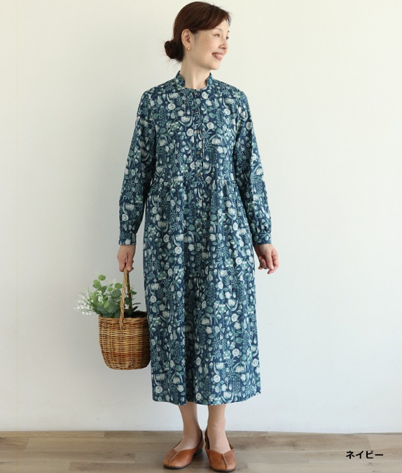 【SALE50％OFF】草花柄タックワンピース