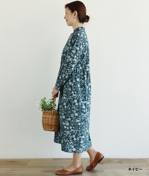 【SALE50％OFF】草花柄タックワンピース