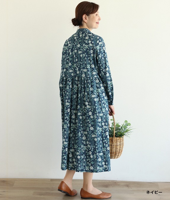 【SALE50％OFF】草花柄タックワンピース