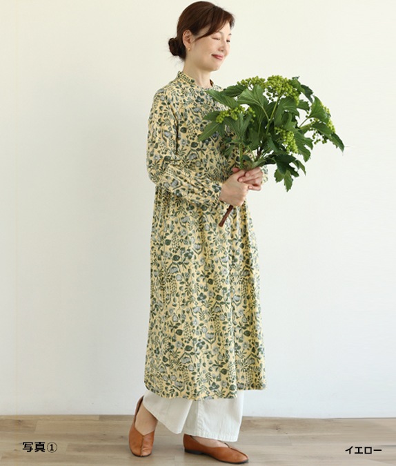 【SALE50％OFF】草花柄タックワンピース
