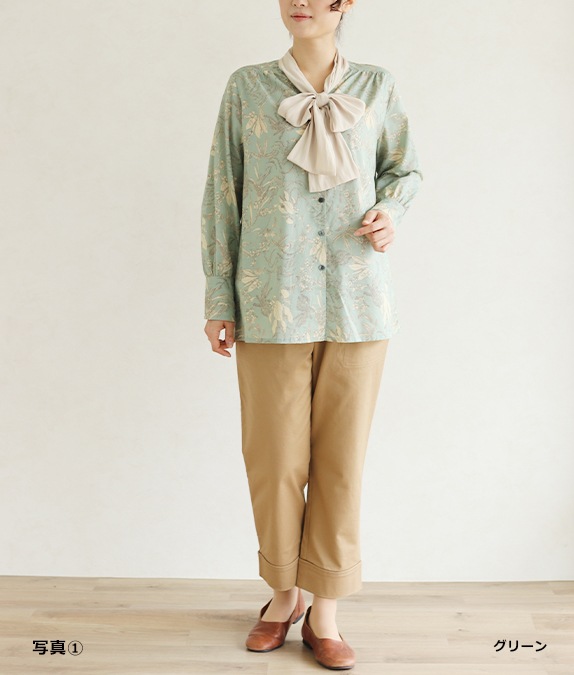 草花プリントボウタイブラウス l 40代・50代からの婦人服 オルウェイズ