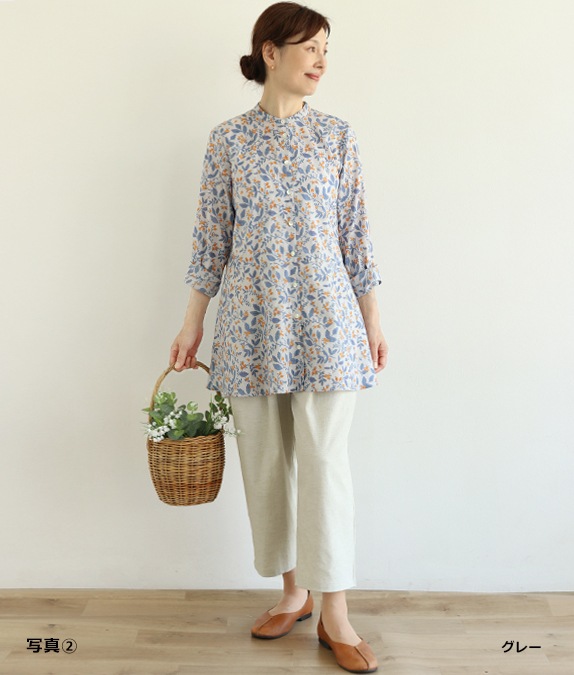 【クリアランスSALE20%OFF】ボタニカル柄ブラウス