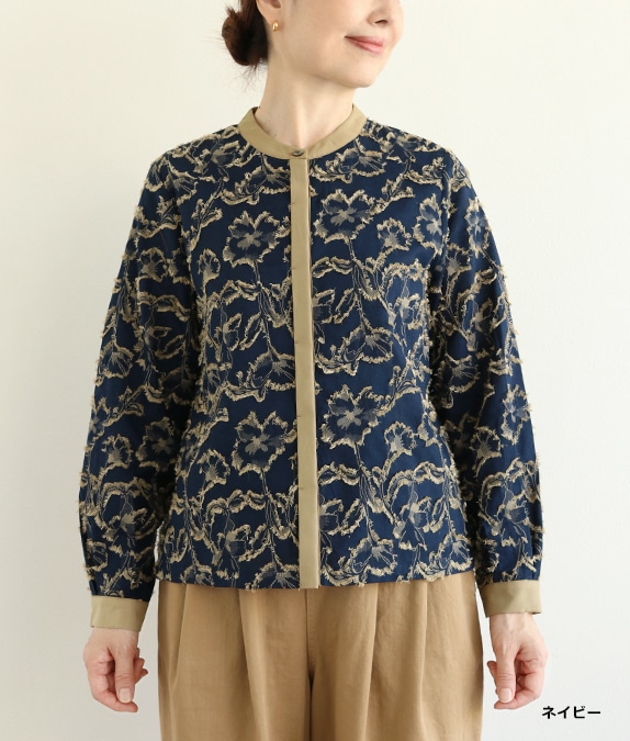 【SALE20%OFF】フラワーカットジャカードブラウス