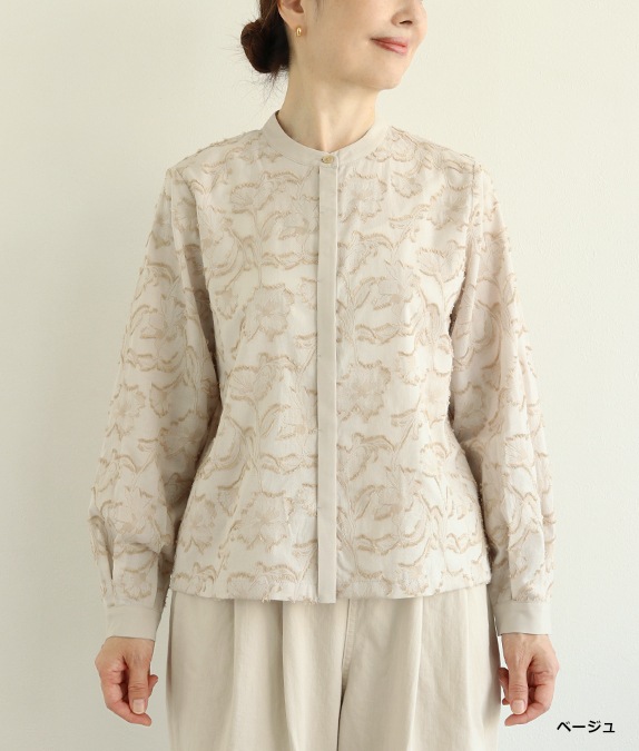 【SALE20%OFF】フラワーカットジャカードブラウス