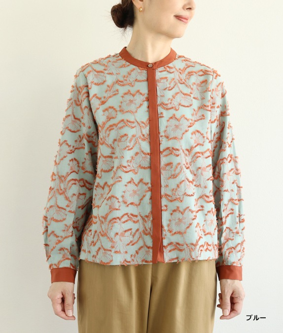 【SALE20%OFF】フラワーカットジャカードブラウス