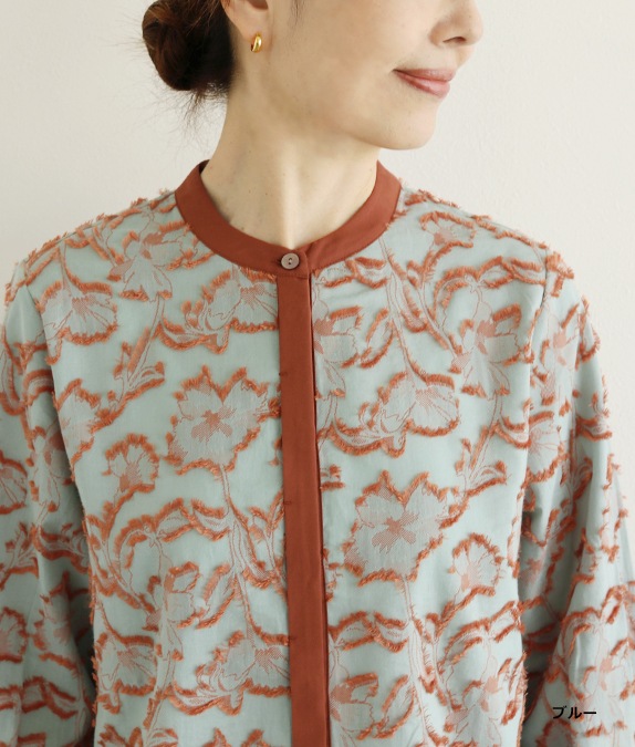 【SALE20%OFF】フラワーカットジャカードブラウス